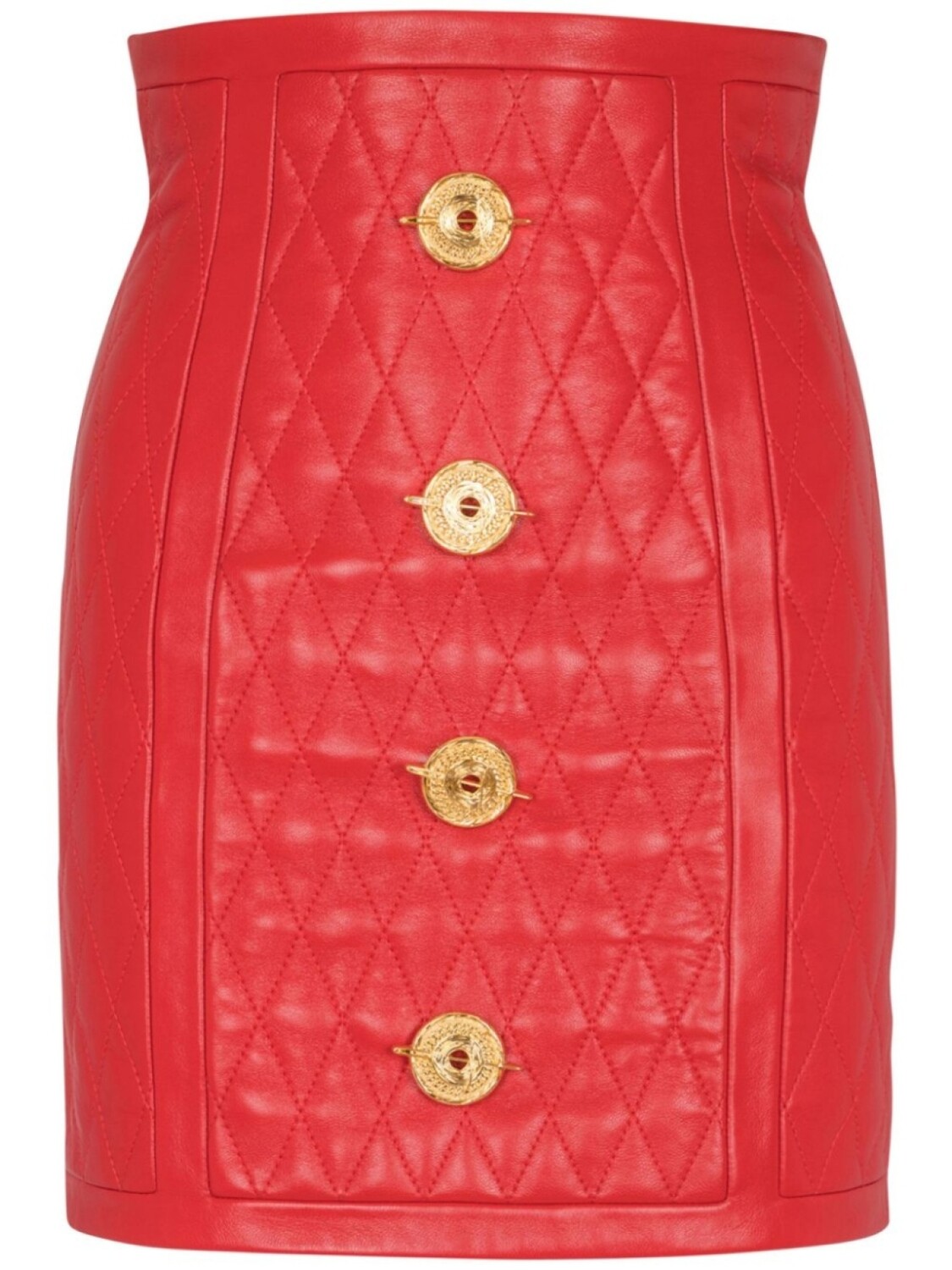 

Стеганая кожаная мини-юбка Balmain, красный