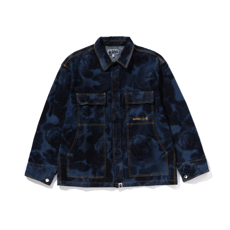 

A BATHING APE Флоральный камуфляжный жаккардовый рабочий джинсовый жакет, Marine Blue NYX
