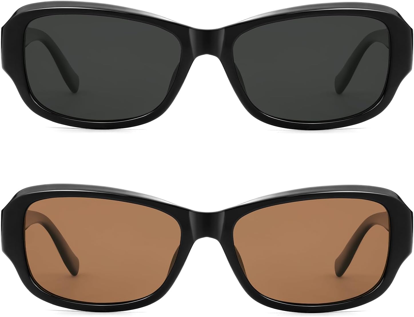 

Солнцезащитные очки VANLINKER Retro Polarized Rectangle для женщин и мужчин, модные в стиле 90-х, с мягкой квадратной оправой, средние прямоугольные очки VL9869, 2 Pack-c1+c2-black/Grey&black/Brown