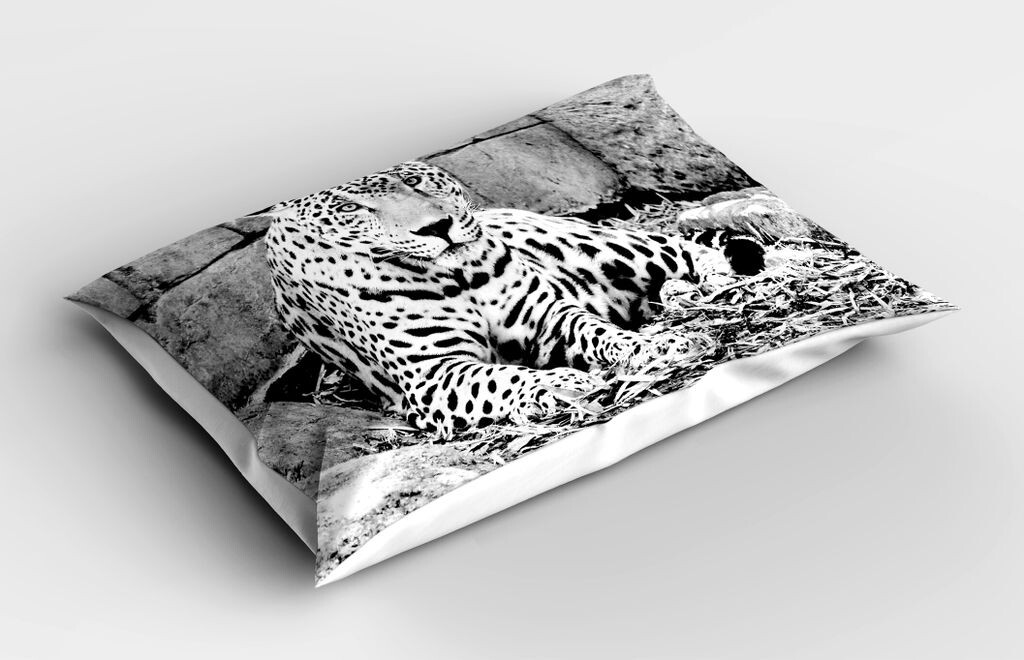 

ABAKUHAUS Черно-белая наволочка, Jaguar Big Cats Theme Feline Dots Body Fur Jungle Tiger Leopard, 40x80 см, Белый Черный
