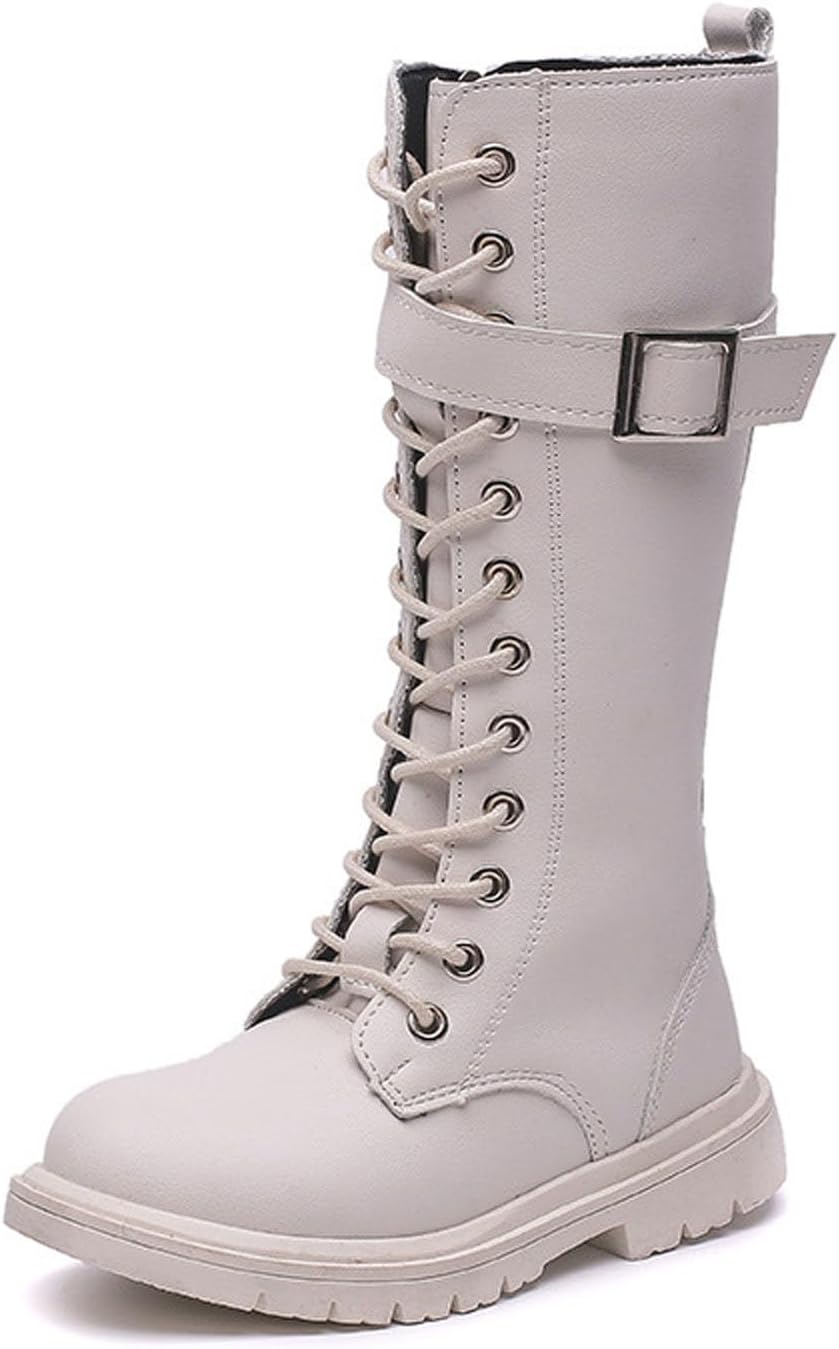 

Девочкам: сапоги для верховой езды с шнуровкой, сапоги до середины голени, боевые ботинки, модные водонепроницаемые из искусственной кожи с боковой молнией, панк-гот стиль, для детей 4-12 лет Generic, A06 Beige