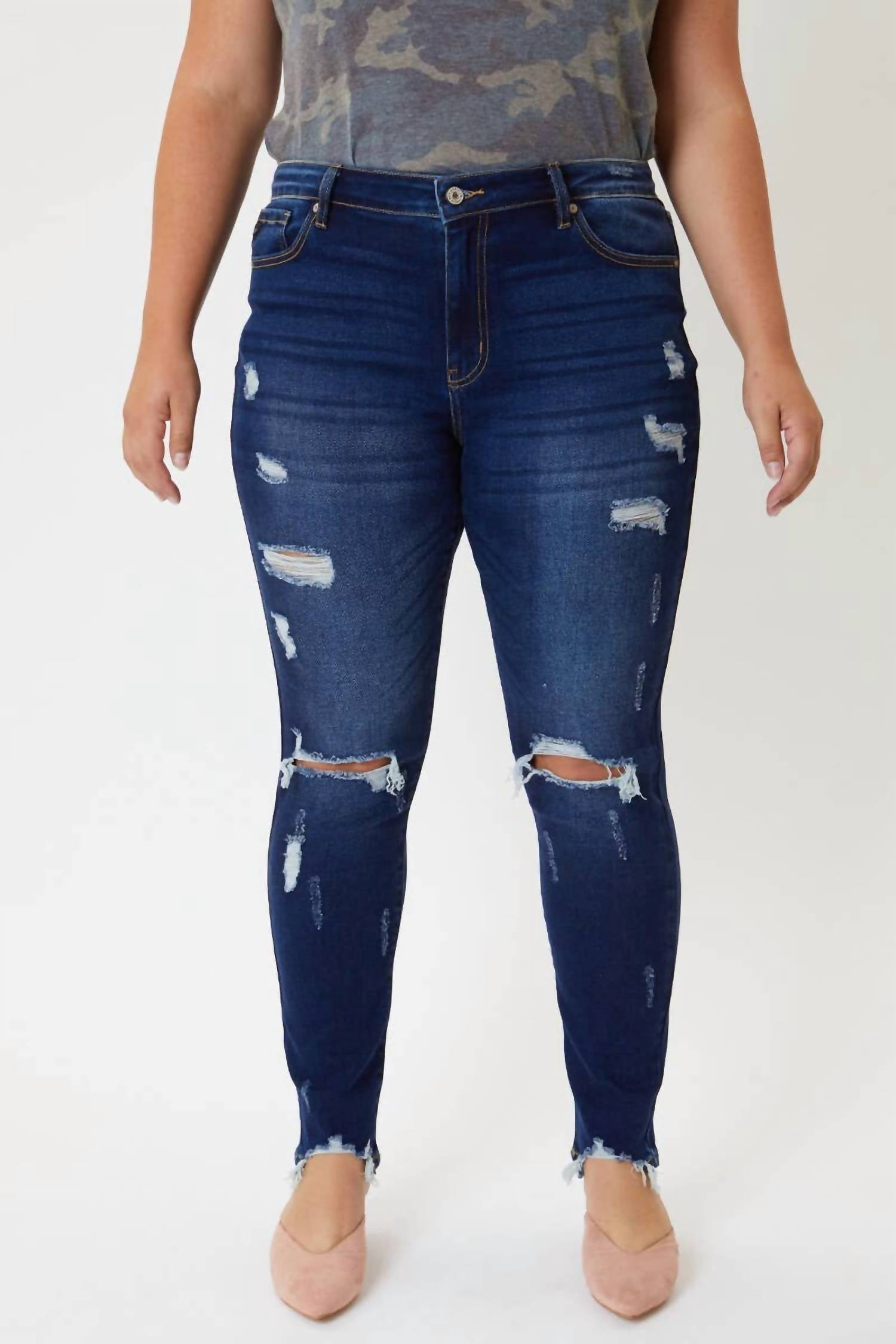 

Джинсы средней посадки Super Skinny Destructed Dark Wash KanCan