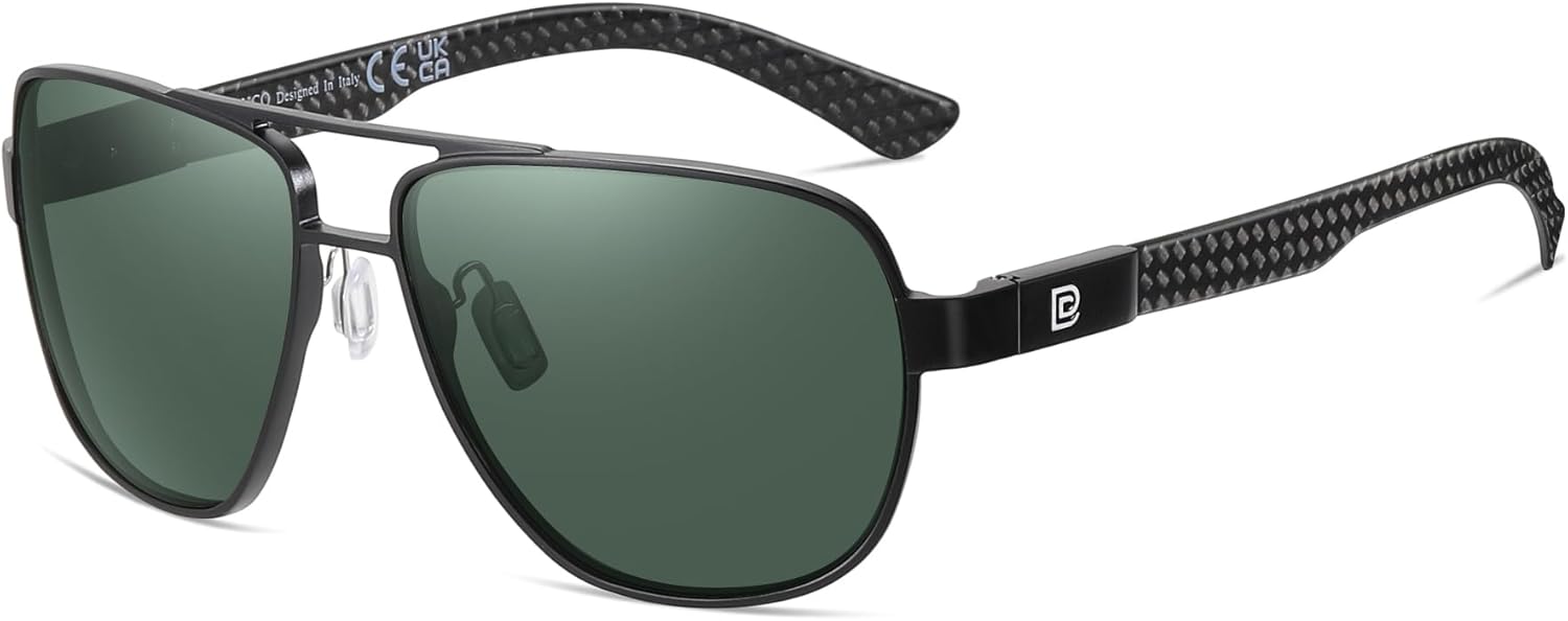 

Солнцезащитные очки-авиаторы DUCO для мужчин, поляризованные, с защитой от УФ-излучения, дужки из углеродного волокна, мужские солнцезащитные очки для вождения 3051, Black Frame G15 Green Lens