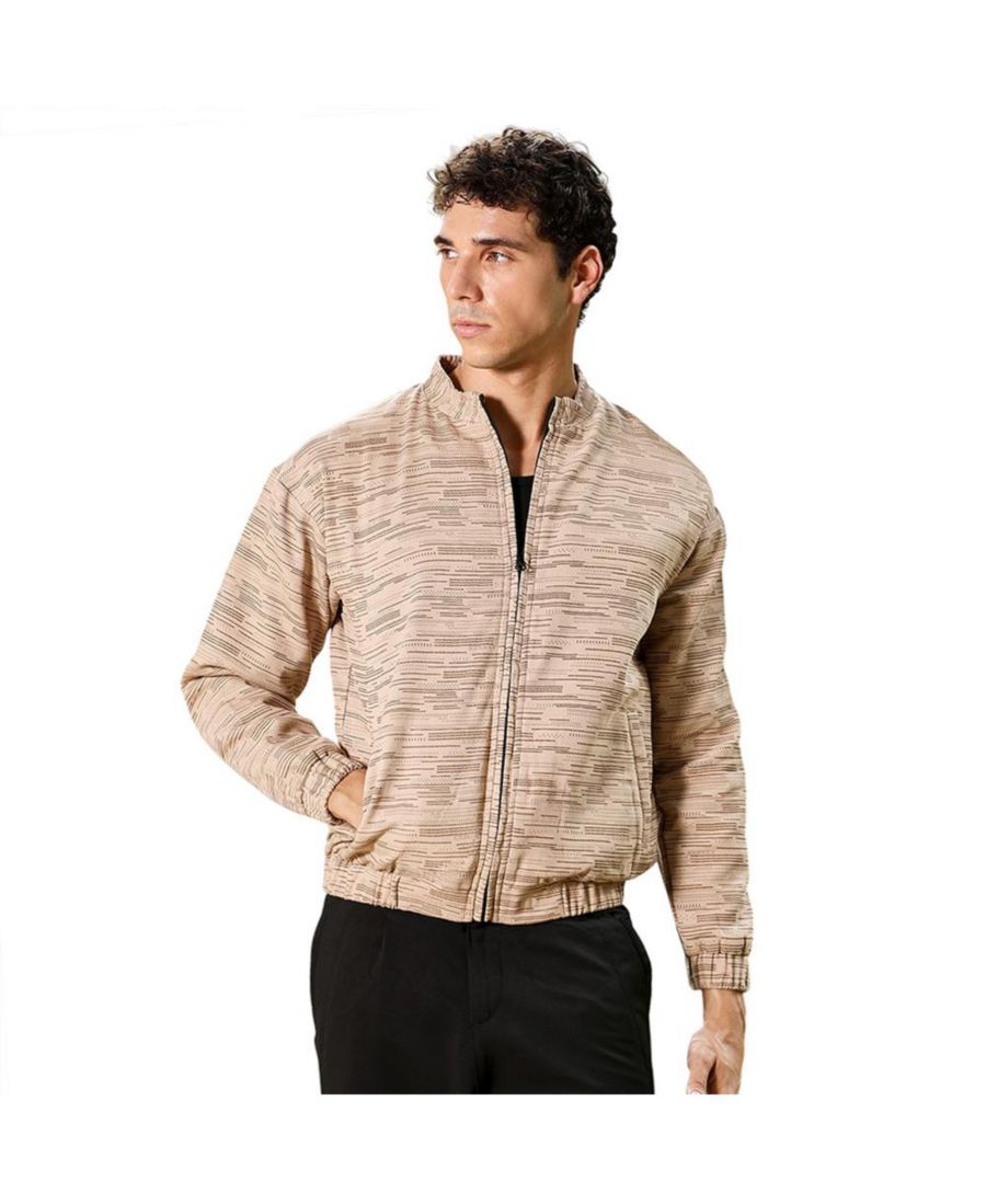 

Мужская куртка-бомбер песочно-бежевого цвета с подкладкой и жаккардовой отделкой Campus Sutra, Beige/khaki