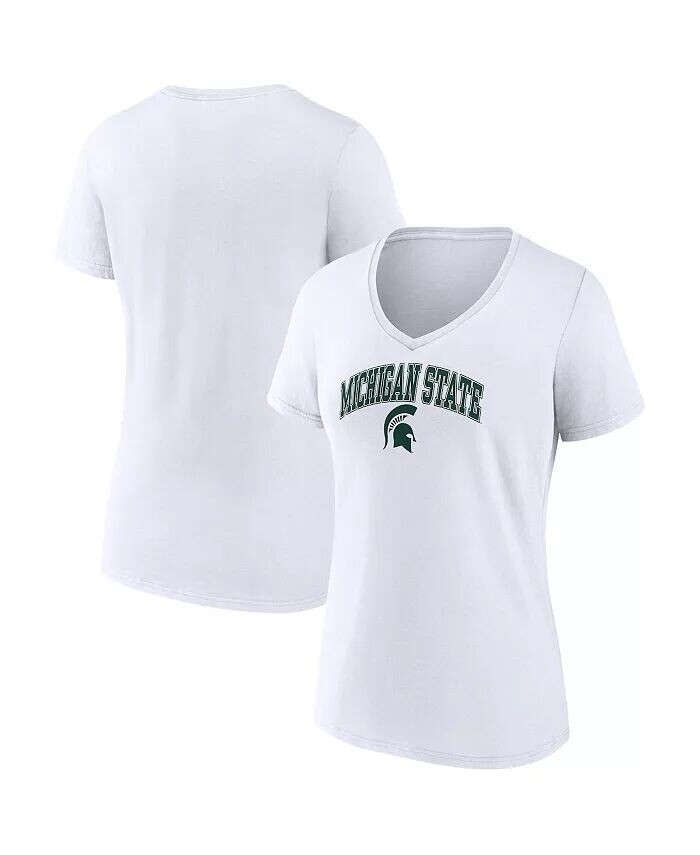 

Женская белая футболка Michigan State Spartans Evergreen Campus с V-образным вырезом Fanatics