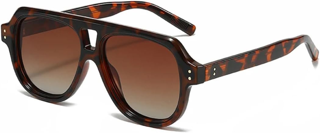 

Винтажные мужские квадратные солнцезащитные очки с двойной перемычкой, модные женские очки класса люкс с заклепками, защита от УФ-излучения UV400 UATXTAU, Leopard Tea Gradient