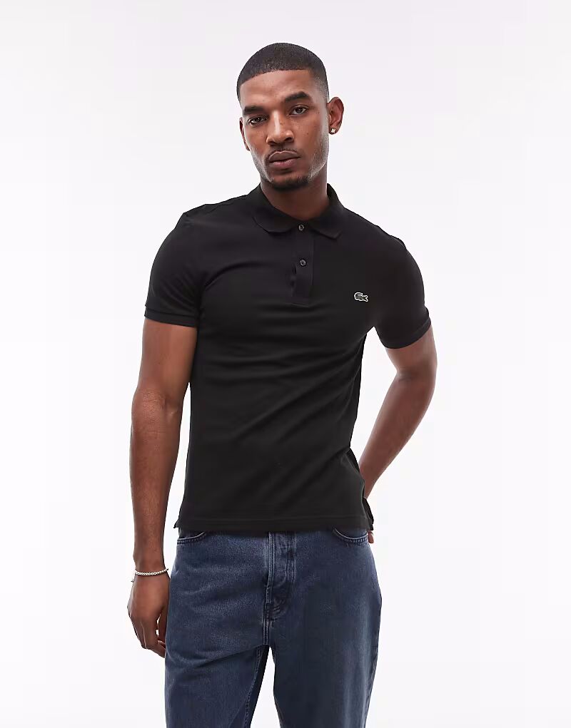 

Поло Lacoste slim fit из пике черного цвета