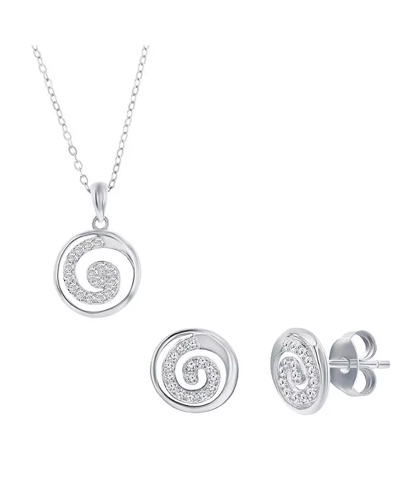 

Комплект из колье и серег из стерлингового серебра с фианитами в форме завитка Simona, silver