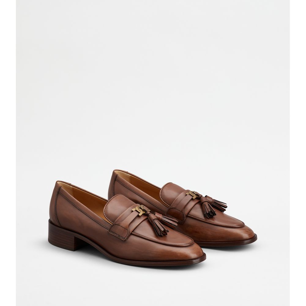 Кожаные лоферы с кисточками TOD's, коричневый — фото 2