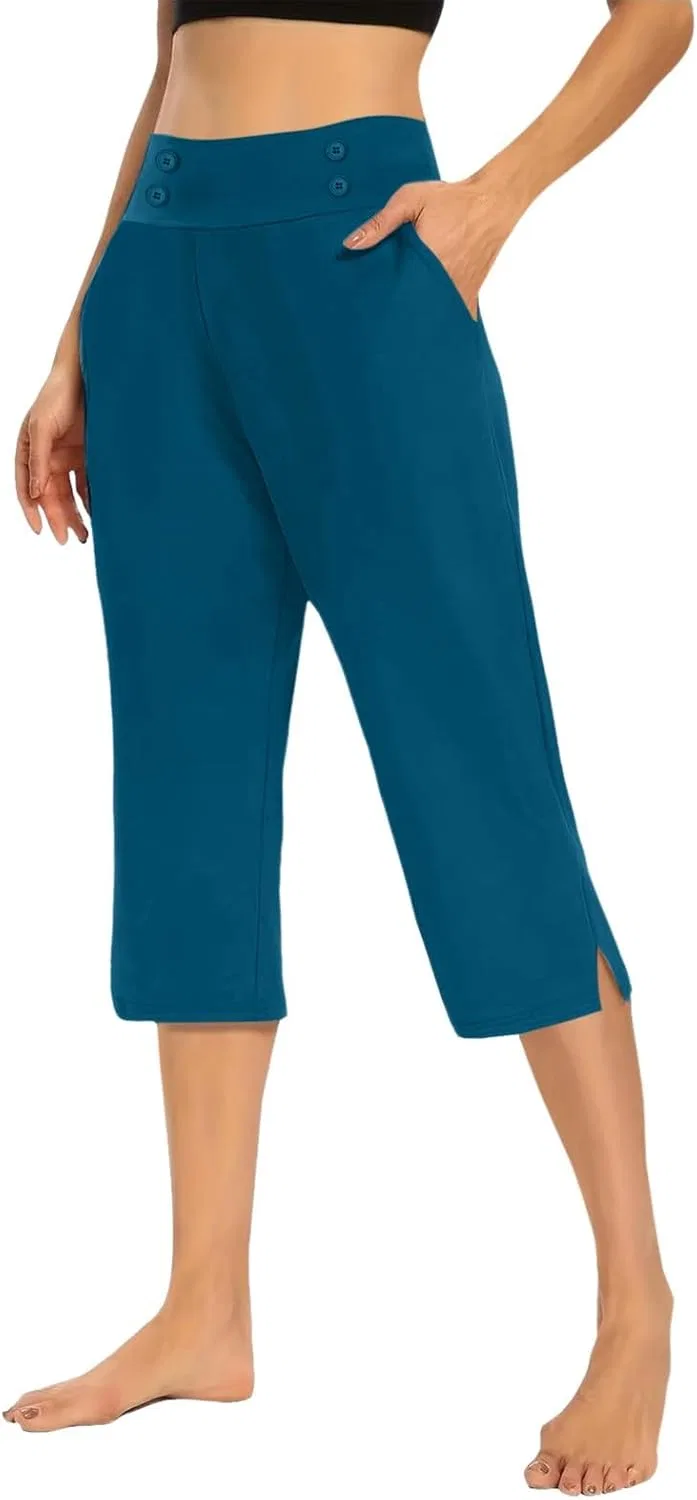 Женские капри, высокие, из стрейч-ткани, Generic, синие — фото 2