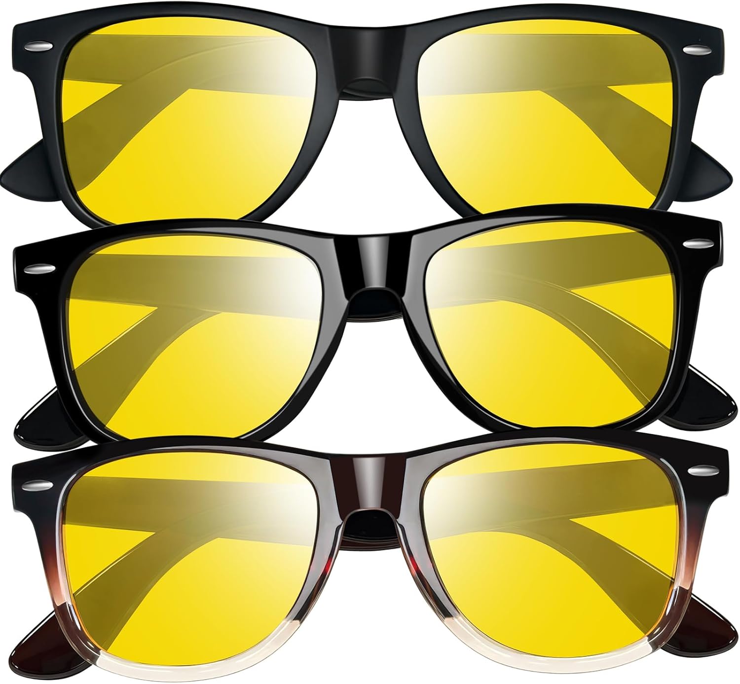 

Набор из 3 квадратных солнцезащитных очков Joopin с поляризацией и защитой от УФ-излучения. Модные солнцезащитные очки для женщин и мужчин, H19-night Vision (Black+glossy+gradual Brown)