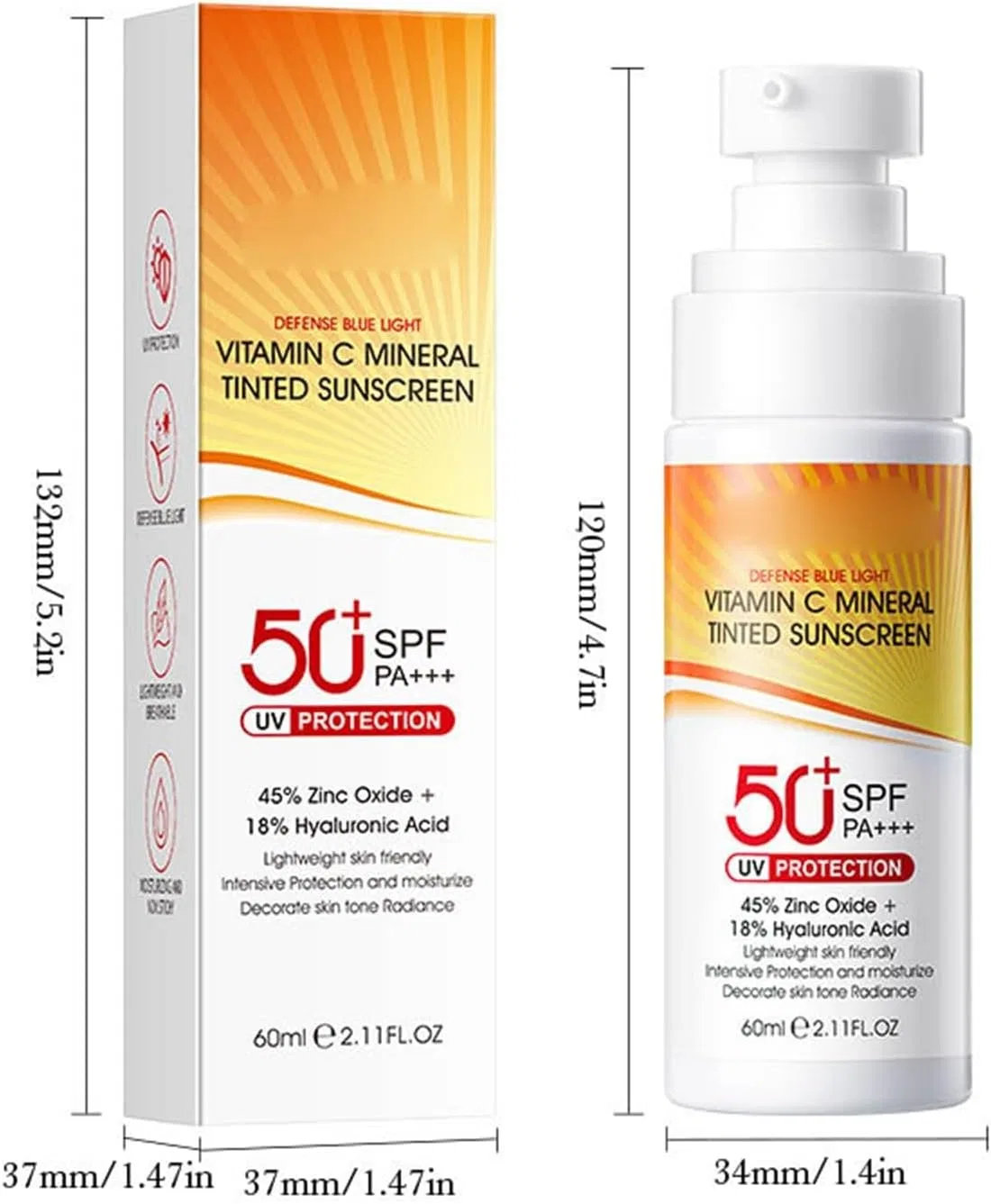 Тонированный солнцезащитный крем Vitamin C, 60 мл, оранжевый Generic — фото 3