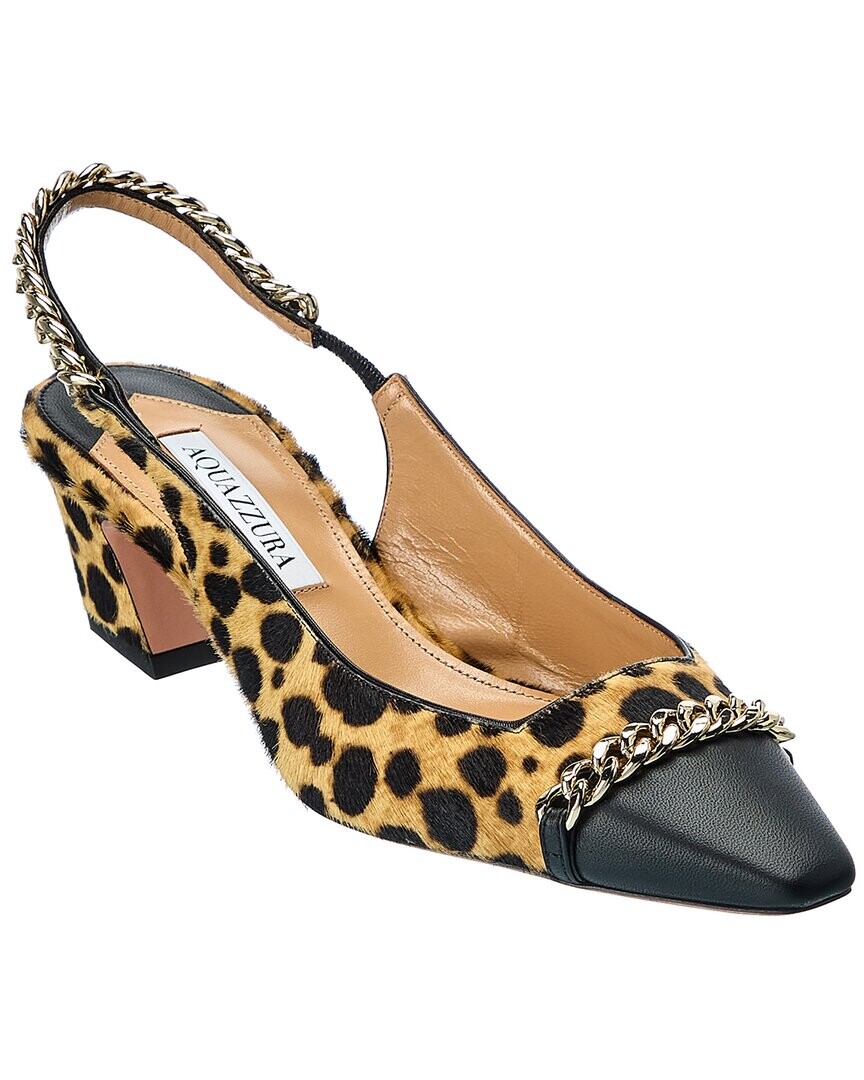 

Туфли-лодочки Aquazzura Nikki Cavallino 50 из кожи теленка с ремешком на пятке, коричневый