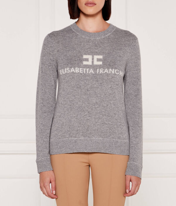 

Джемпер женский Elisabetta Franchi из шерсти и камшемира с логотипом бренда, серый
