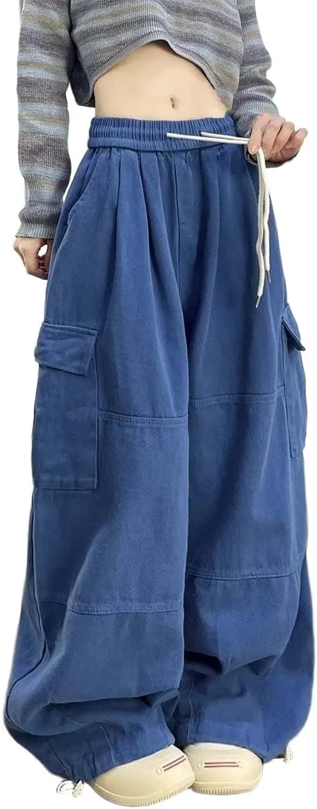 

Женские карго джинсы Baggy Wide Leg с эластичным поясом и шнурком MLAFE