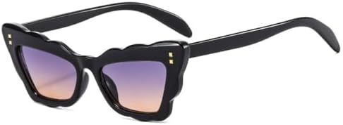 

Популярные модные солнцезащитные очки «кошачий глаз» 2026 года для женщин, ретро-очки с заклепками для мужчин, градиентные солнцезащитные очки UV400 MTZJH, Black Gray Tea