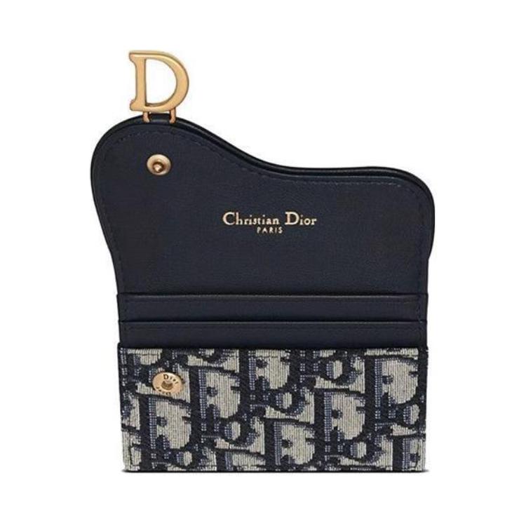 DIOR Кожаный картхолдер женский джинсовый синий — фото 3