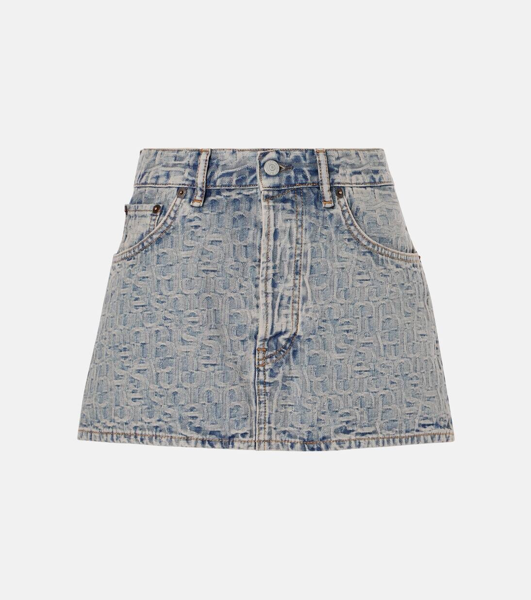 

Мини-юбка из денима с монограммой и низкой талией Acne Studios, цвет blue/beige