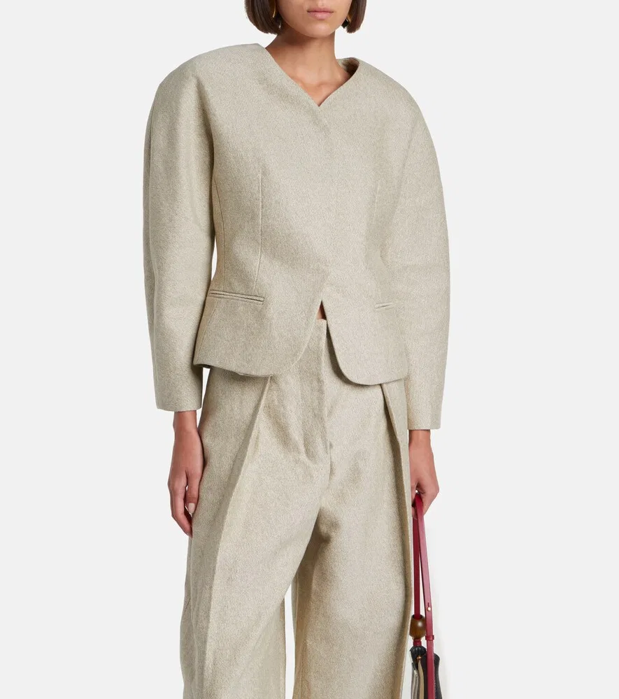 Куртка Ovalo из хлопка и льна Jacquemus, бежевый — фото 2
