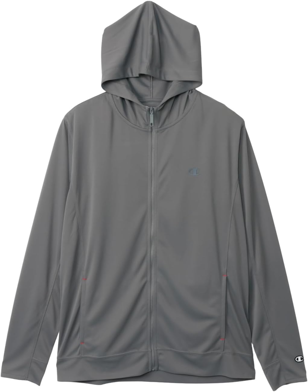 

Базовая спортивная толстовка на молнии с капюшоном, длинный рукав, защита от УФ-излучения, 100% полиэстер, антибактериальная, влагоотводящая, быстросохнущая, логотип в одной точке, рашгард Champion, серебряный, Серебристый, Базовая спортивная толстовка на