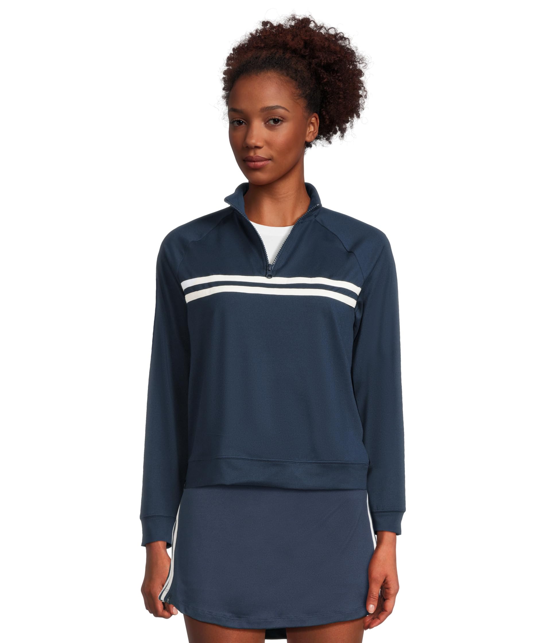 

Свитер Barefoot Dreams Malibu Collection 1/2 Zip Pullover W/ Stripes, Marine/Pearl