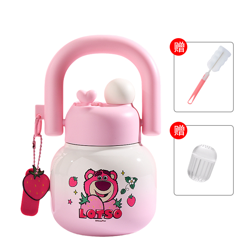 Детский термос-бутылка Strawberry Bear Disney «Big Belly Cup», White Pink Lotso/ситечко для чая + ершик