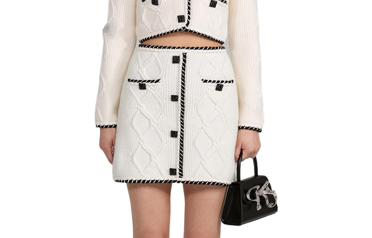 

Кабельная вязка Мини-юбка с высокой талией Self-portrait, цвет слоновая кость