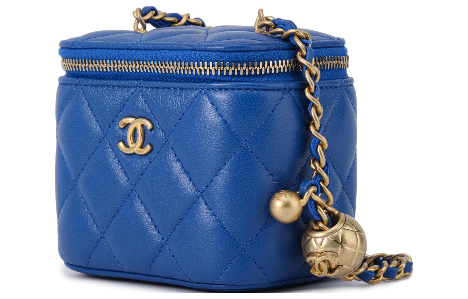 CHANEL Кожаная сумка-коробка Косметичка Сумка через плечо Маленькая женская сумка кроссбоди Синяя — фото 3