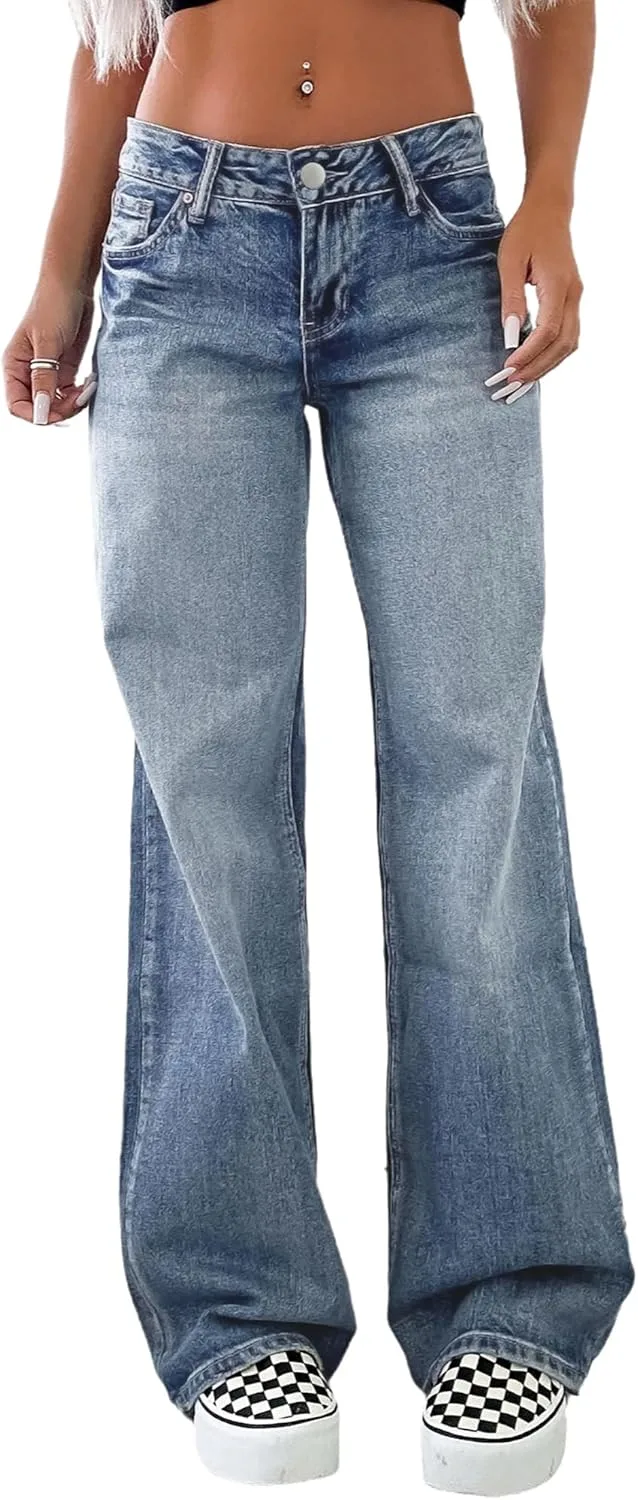 

Женские джинсы Mid Rise Straight Leg в стиле Y2K QLAUYIOE