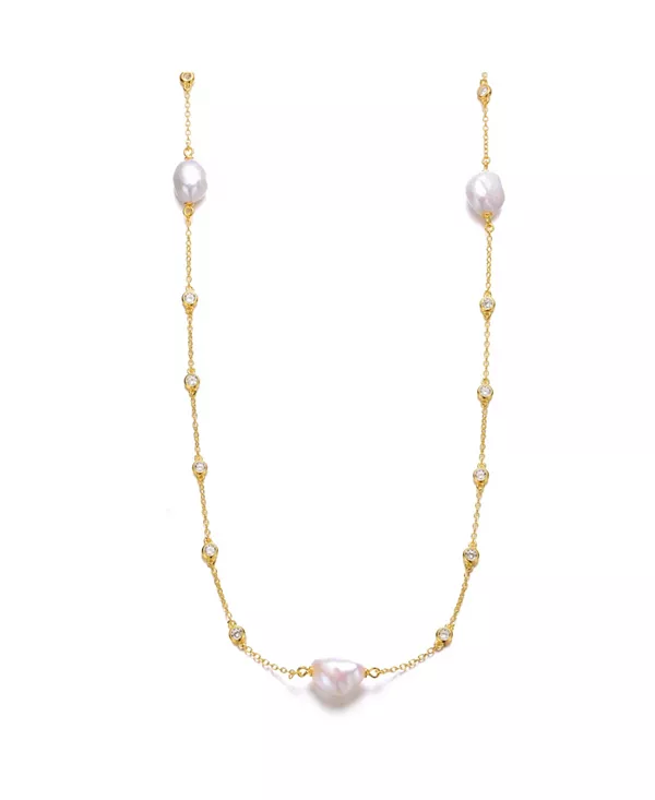 

Ожерелье из стерлингового серебра 14 карат с барочным жемчугом и позолотой, регулируемой длины Genevive, gold