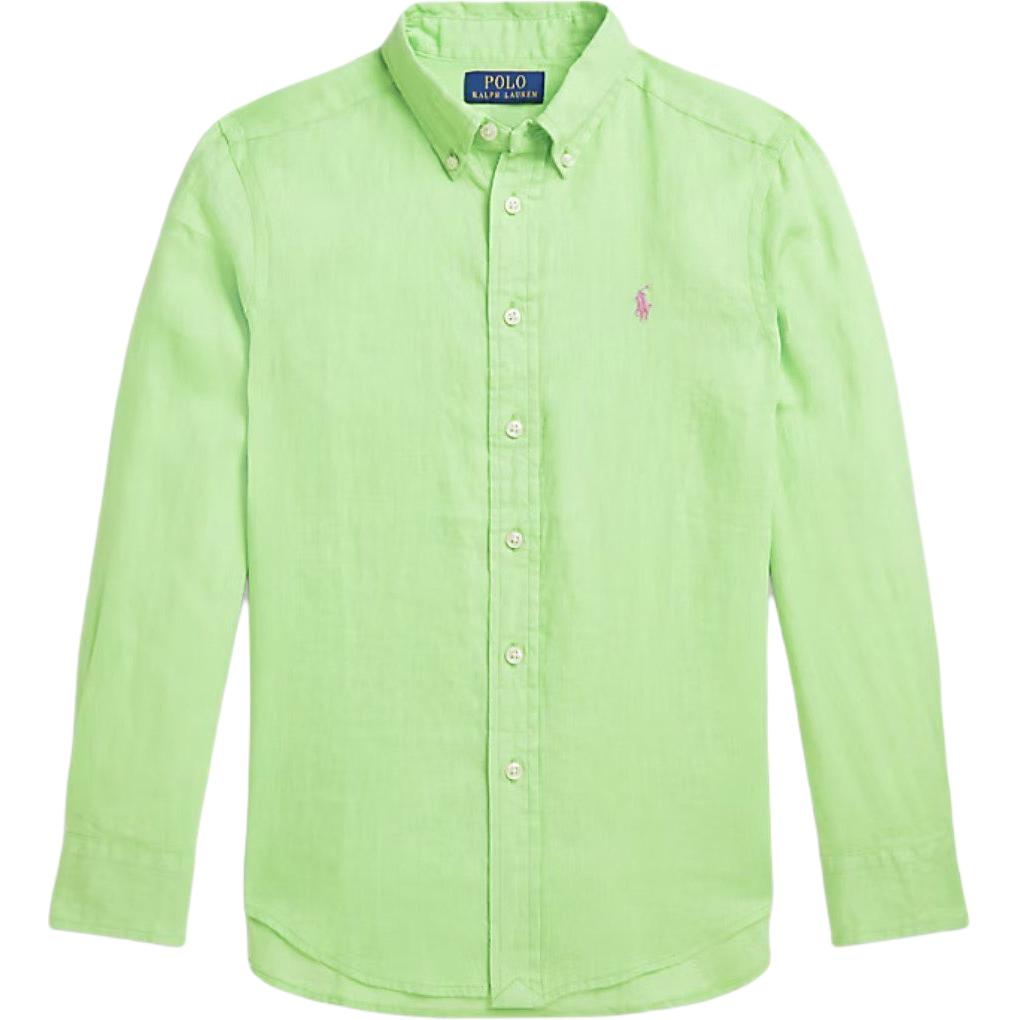 Polo Ralph Lauren Однотонная рубашка весенняя детская green — фото 4