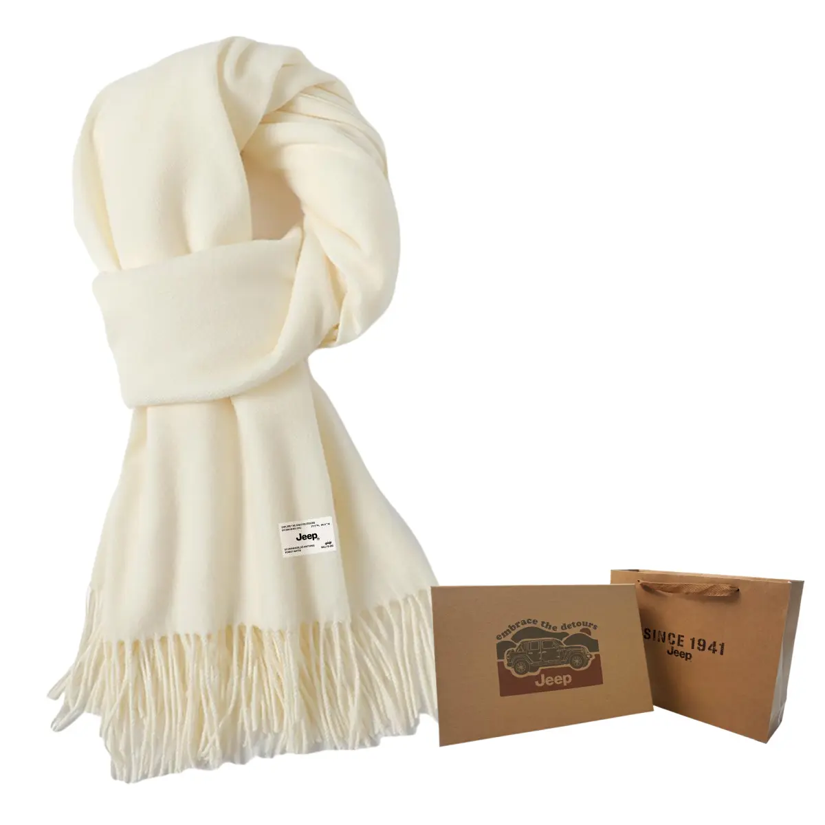 

Jeep Акриловый вязаный шарф унисекс, Milk White Jeep Gift Box Set