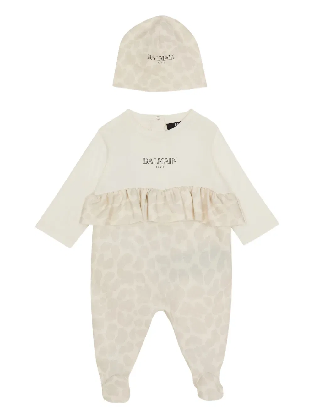 Комбинезончик с оборками и леопардовым принтом (комплект из двух штук) Balmain Kids, нейтральный