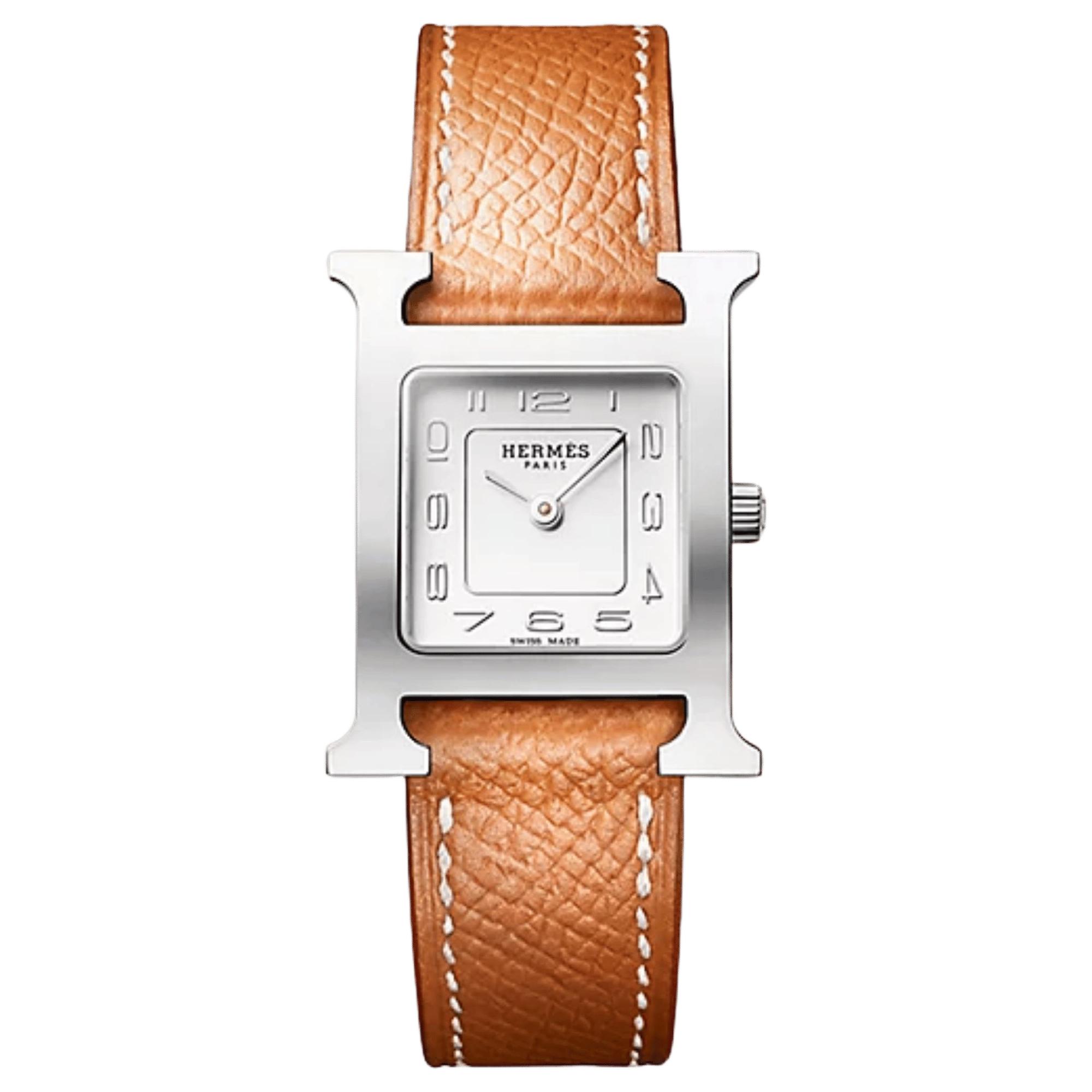 

HERMES Женские часы кварцевый механизм ремешок из натуральной кожи 25 мм серебристый циферблат