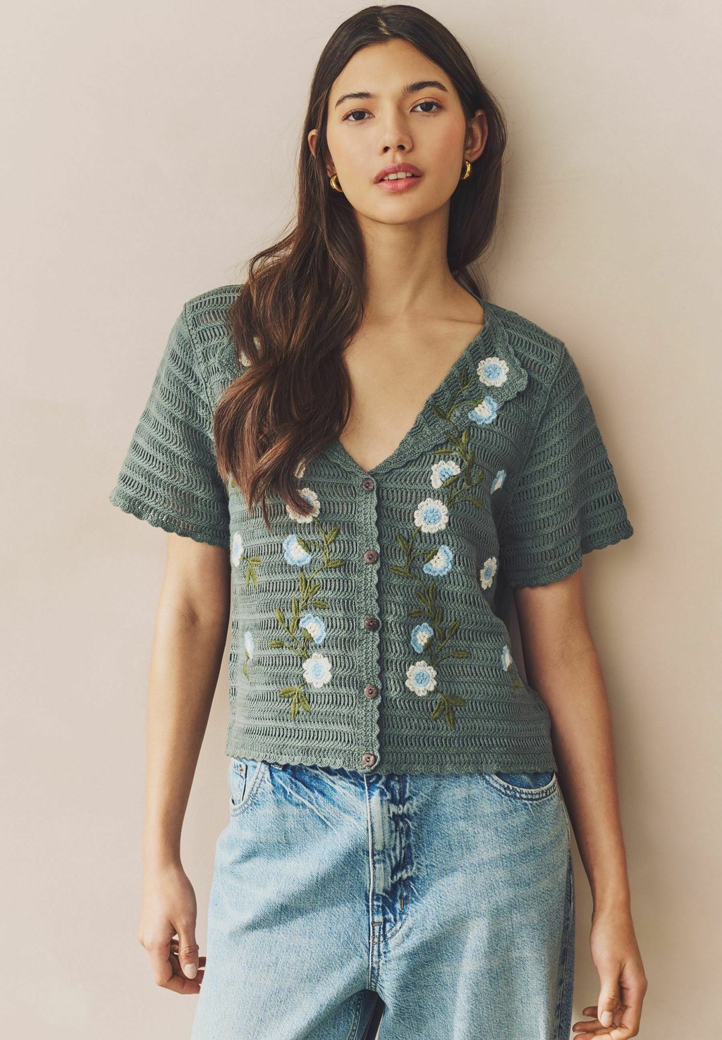 

Кардиган REGULAR FIT EMBROIDERED FLORAL BUTTON UP Next, зеленый