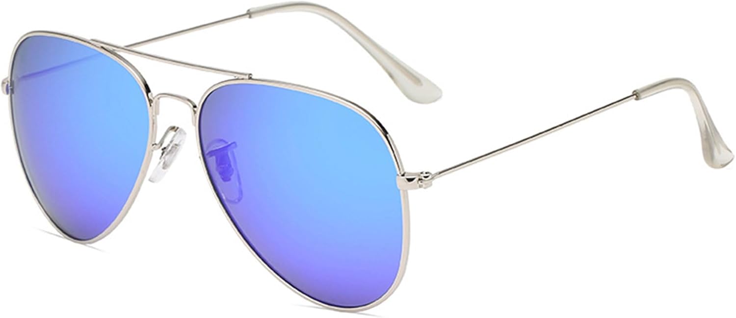 

Классические металлические поляризованные солнцезащитные очки для мужчин и женщин, пилотские очки-авиаторы для активного отдыха на природе ALKAHE, Silver Frame Blue Silver Lens
