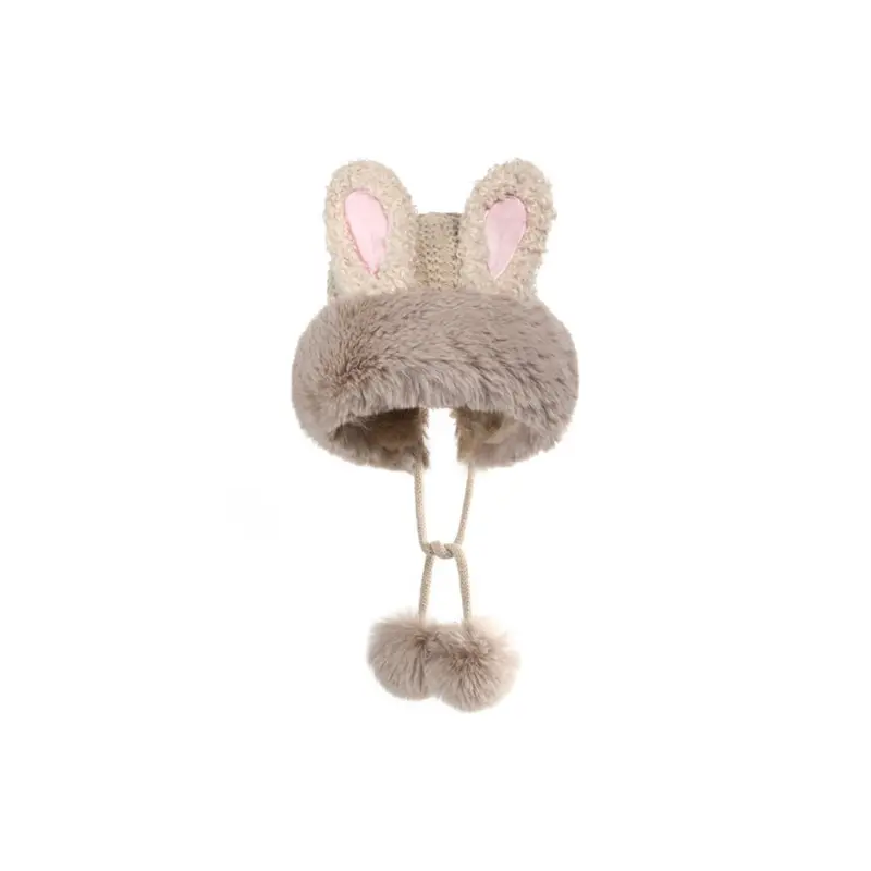 

FREE RABBITⅡ Плюшевая женская шапка бини, Fluffy Ball Khaki