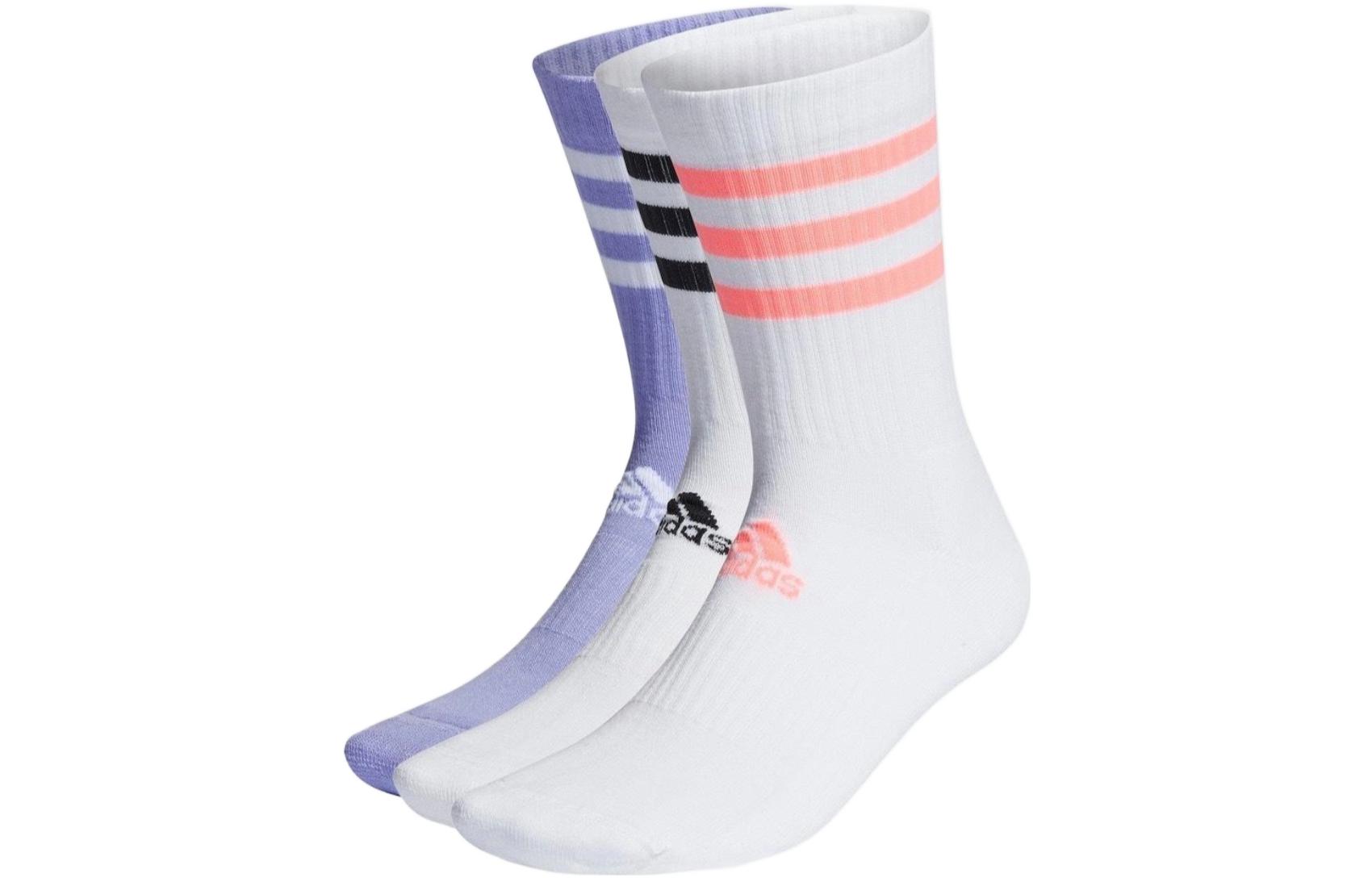 Высокие носки унисекс набор из 3 пар Adidas, 3 Pack (фиолетовый/белый/белый) — фото 2