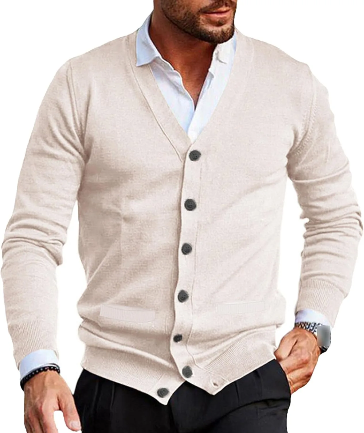 

Мужской кардиган slim fit вязаный v-образным вырезом Gsywaipei