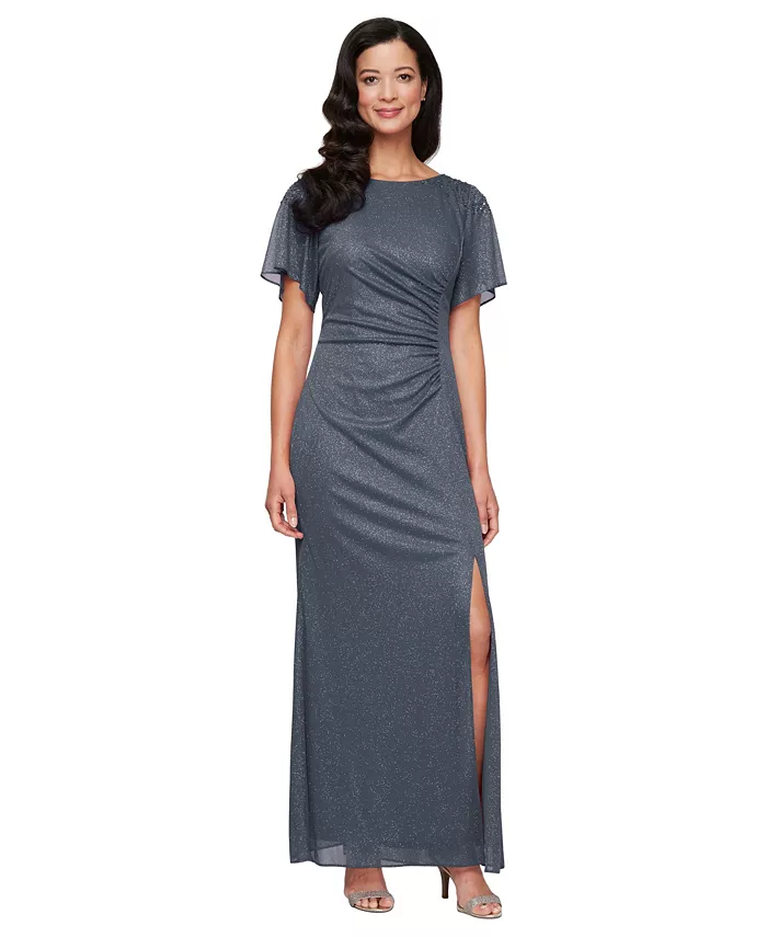 

Женское платье с круглым вырезом и рукавами-крылышками SL Fashions, серый