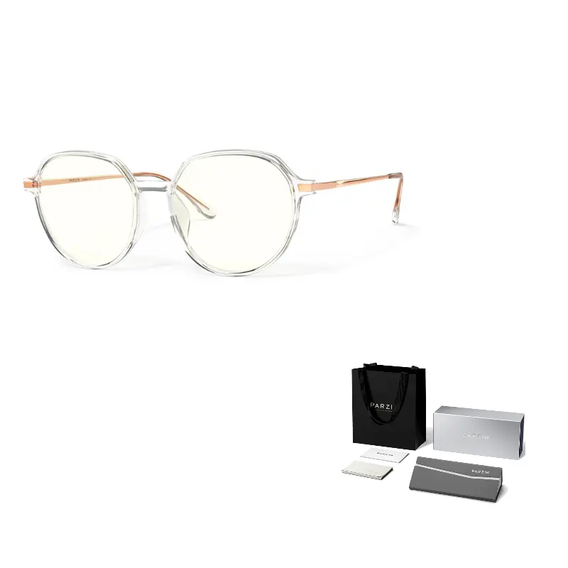 

PARZIN Круглая оправа для очков унисекс, Clear+[Non-Prescription Blue Light Blocking Lens]