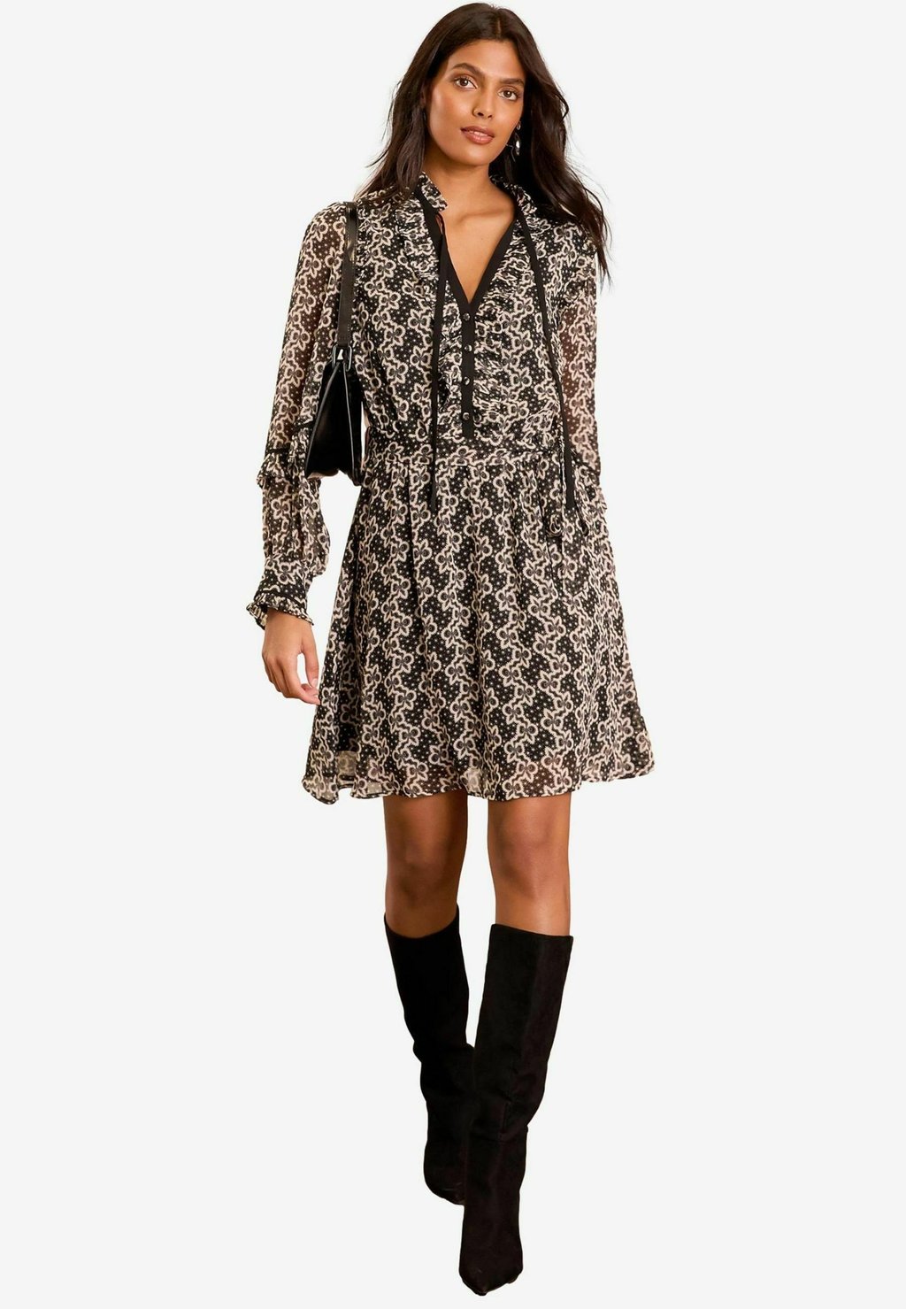

Платье-рубашка REGULAR FIT BOW PRINTED MINI Love & Roses, черный