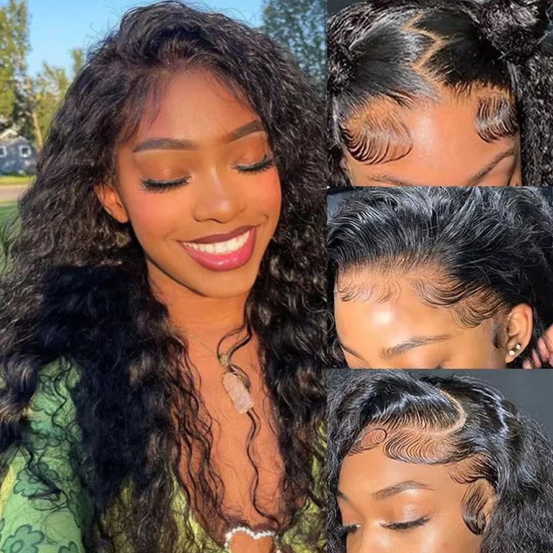 Женский парик из натуральных волос Water Wave 13x4 HD Lace Front от Larafona Feibin, Black-13X4 Lace Wig — фото 2
