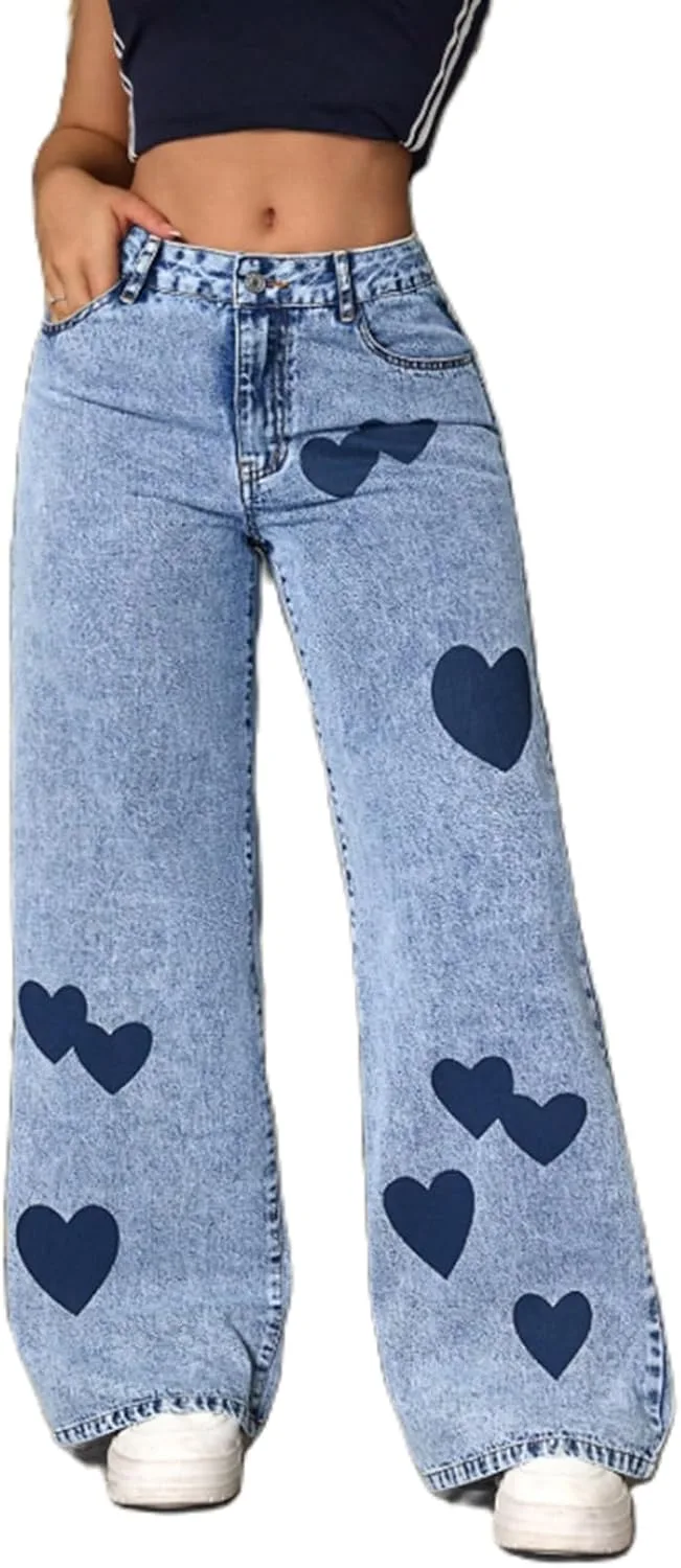 

Женские джинсы Y2K с принтом бантик, завышенная талия, свободный крой Pivanzore