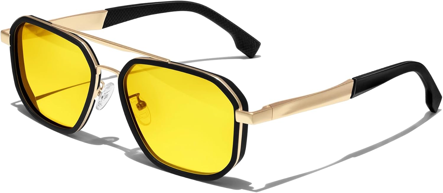 

Солнцезащитные очки-авиаторы KANASTAL для мужчин и женщин, поляризованные, в стиле милитари, с защитой от УФ-излучения UV400, металлические, шестиугольной формы, авиационные, 【a6】matter Black/Non-polarized Yellow