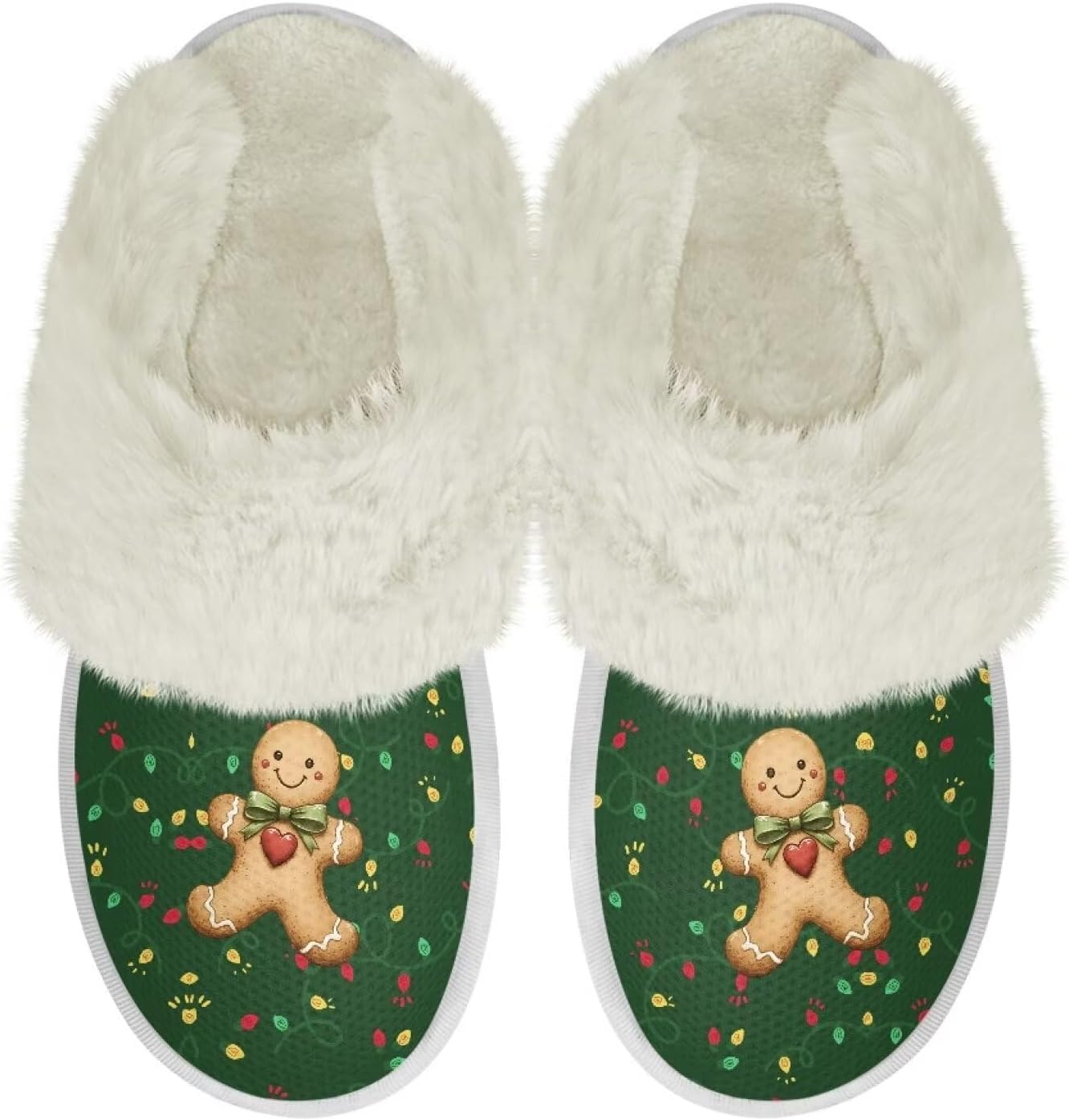 

Рождественские тапочки Nxidvxne с меховой отделкой для женщин и мужчин, домашние тапочки из фланели, мягкие тапочки для спальни, противоскользящие, Gingerbread Man