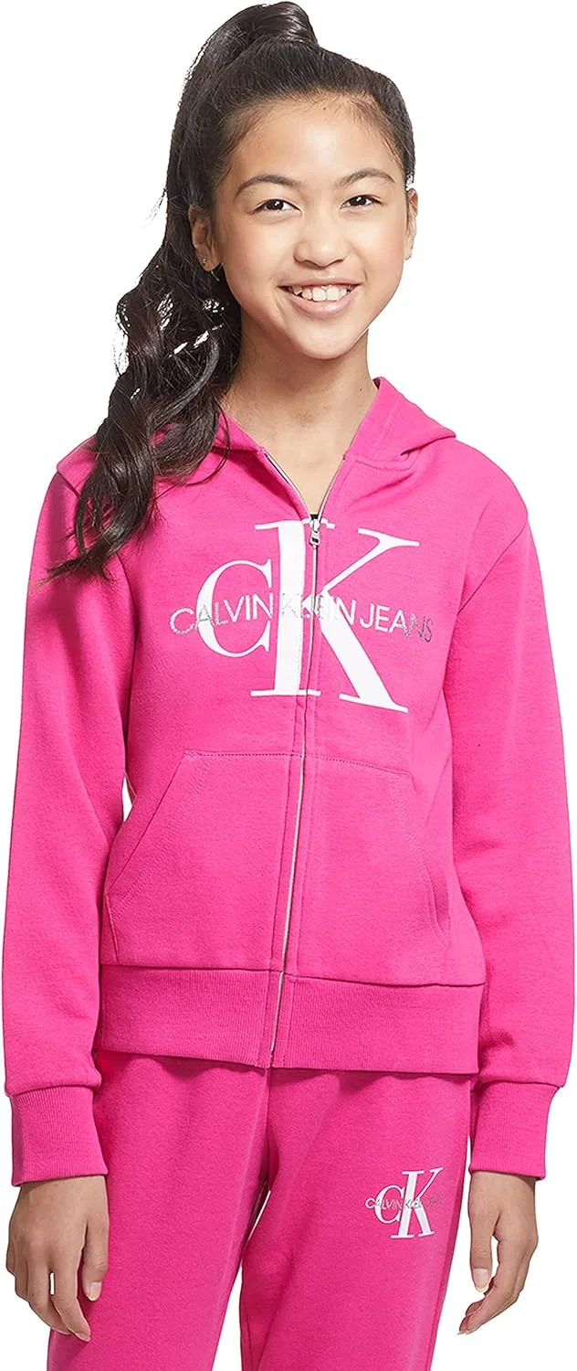 Детская флисовая кофта на молнии Calvin Klein, розовый монограмма — фото 3