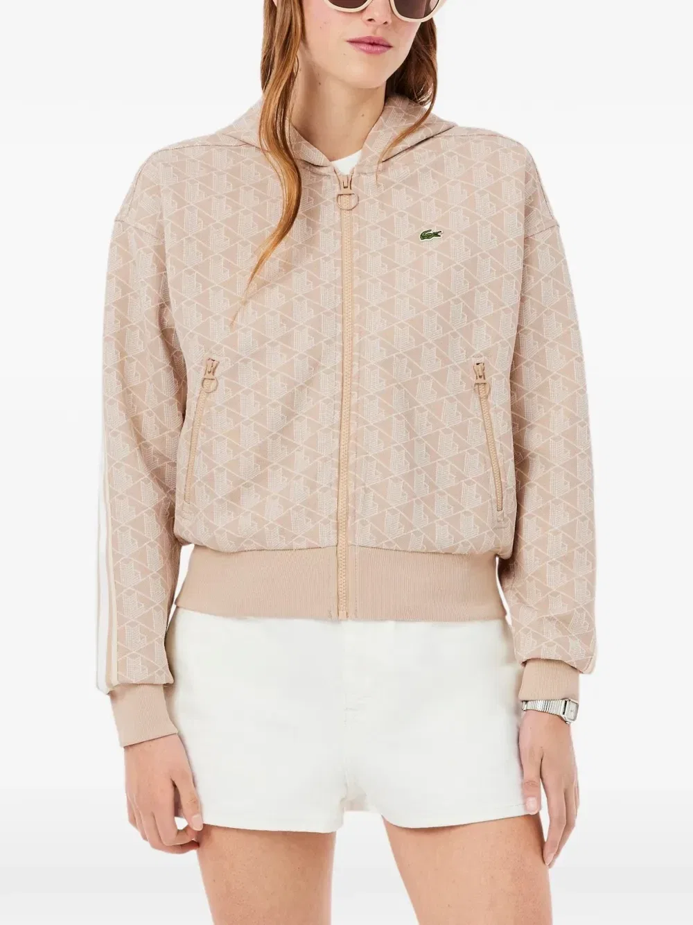 Толстовка Lacoste с геометрическим узором, бежевая — фото 2