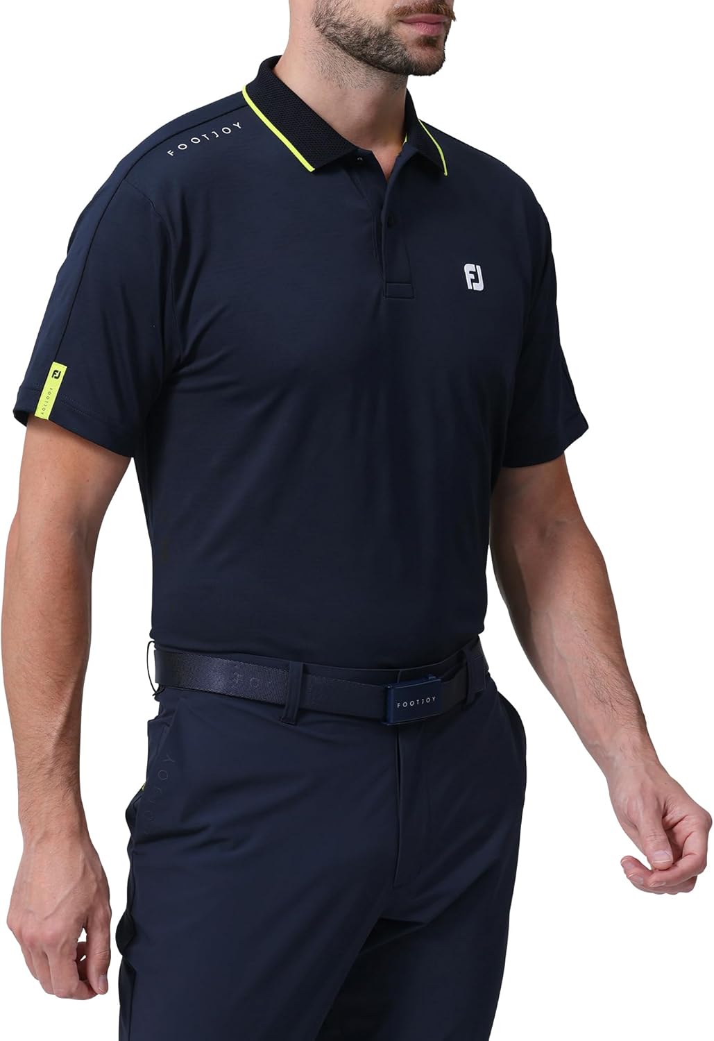 

Мужская поло FootJoy для гольфа с коротким рукавом и жаккардовым узором FJ Motif из сетчатой ткани, темно-синий