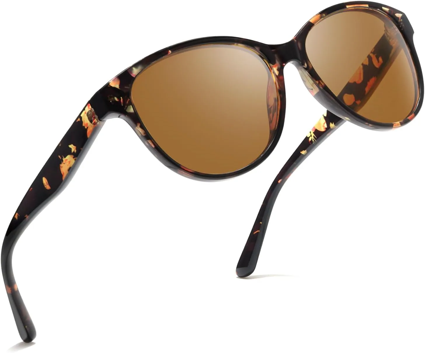 

Женские поляризованные солнцезащитные очки IGnaef Trendy, классические круглые очки-«кошачий глаз» с защитой от УФ-излучения UV400 IF8091, C02 Brown Floral / Brown